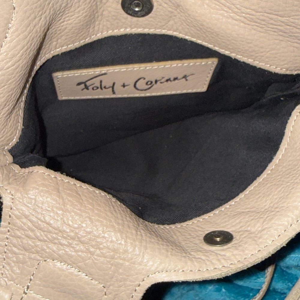 Foley + Corinna Tan Genuine Leather Foldover Zip Pocket Crossbody Small Purse - Picture 5 of 5